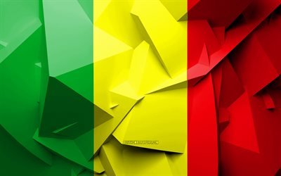 4k, flagge von mali, geometrische kunst, afrikanische l&#228;nder, mali flagge, kreativ, mali, afrika, mali 3d fahne-die nationalen symbole