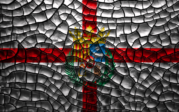 旗のエ, 4k, スペイン州, ひび割れの土, スペイン, エフラグ, 3Dアート, エ, 省スペイン, 行政区, エ3Dフラグ, 欧州