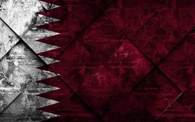 Bandiera del Qatar, 4k, grunge, arte, rombo grunge, texture, Qatar, bandiera, Asia, simboli nazionali, arte creativa