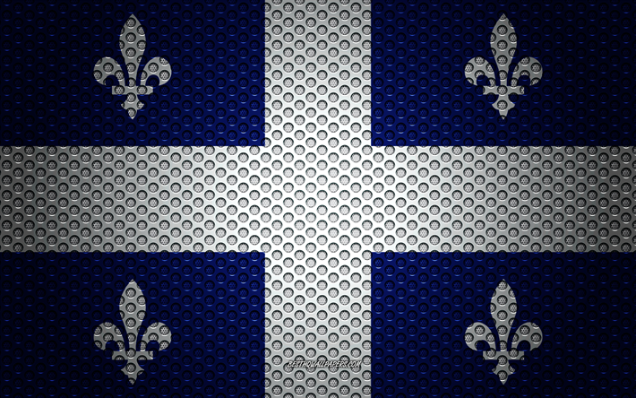 Lipun Quebec, 4k, creative art, metalli mesh rakenne, Quebec lippu, kansallinen symboli, Kanadan maakunnista, Quebec, Kanada, Pohjois-Amerikassa