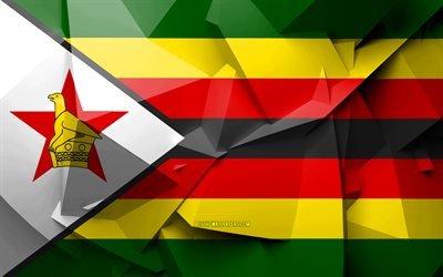 4k, flagge von simbabwe, geometrische kunst, afrikanische l&#228;nder, simbabwe flagge, kreativ, simbabwe, afrika, 3d flag, nationale symbole