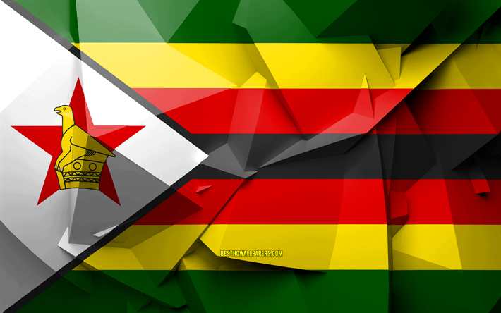 4k, Flag of Zimbabwe, geometric art, African countries, Zimbabwean flag, creative, Zimbabwe, Africa, Zimbabwe 3D flag, national symbols