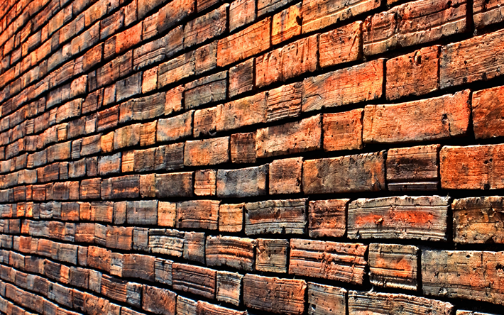 レンガの壁, 4k, 赤レンガ, 近, レンガの質感, レンガ, 茶色の背景, 壁, 石背景