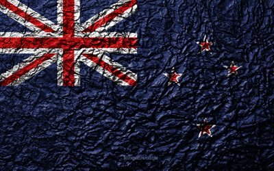 Flag of New Zealand, 4k, stone texture, waves texture, New Zealand flag, national symbol, New Zealand, Oceania, stone background