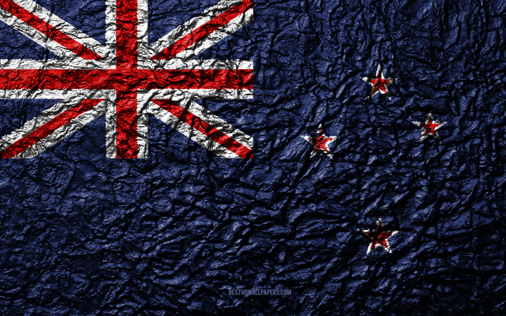 Flag of New Zealand, 4k, stone texture, waves texture, New Zealand flag, national symbol, New Zealand, Oceania, stone background