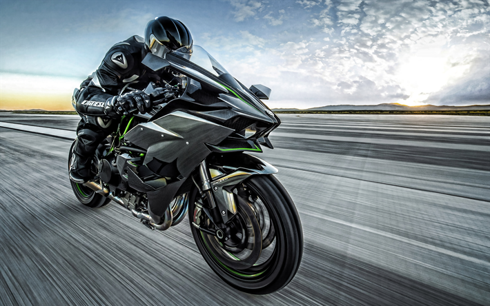Kawasaki Ninja H2R, 2019, 4k, racing bike, Japanese sportbike, new green-black Ninja H2R, Kawasaki