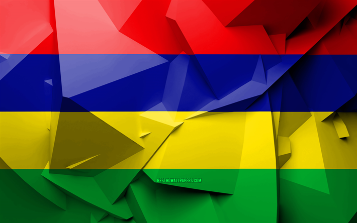 4k, Flagga av Mauritius, geometriska art, Afrikanska l&#228;nder, Mauritius flagga, kreativa, Mauritius, Afrika, Mauritius 3D-flagga, nationella symboler