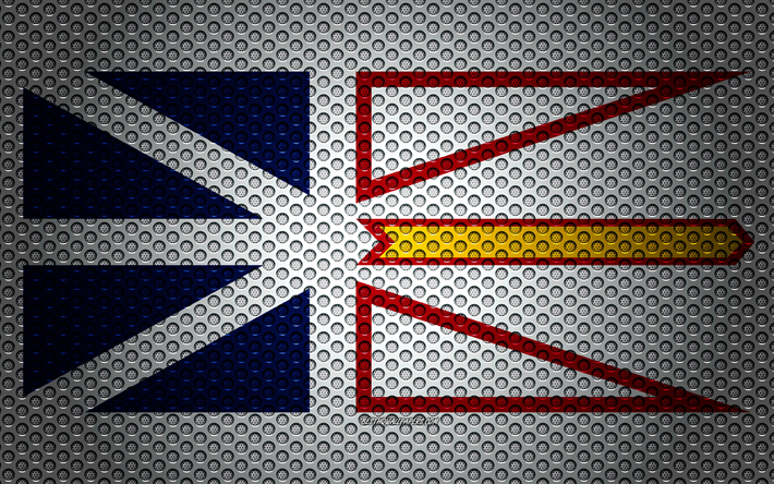Drapeau de terre-Neuve-et-Labrador, 4k, art cr&#233;atif, de maille en m&#233;tal de la texture, symbole national, les provinces du Canada, de terre-Neuve-et-Labrador, au Canada, en Am&#233;rique du Nord