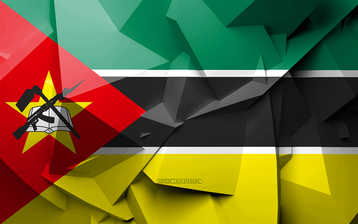 4k, le Drapeau du Mozambique, de l&#39;art g&#233;om&#233;trique, les pays d&#39;Afrique, du Mozambique, du drapeau, de cr&#233;ativit&#233;, de Mozambique, de l&#39;Afrique, le Mozambique 3D drapeau, symbole national