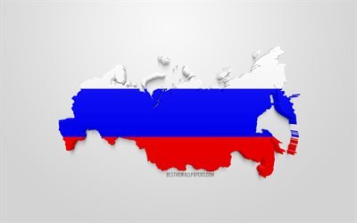 3d flag of Russia, map silhouette of Russia, 3d art, Russia 3d flag, Europe, Russian Federation, geography, Russia 3d silhouette