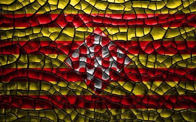Bandiera di Girona, 4k, province spagnole, incrinato suolo, Spagna, Girona, bandiera, 3D, arte, Province di Spagna, i distretti amministrativi, Girona 3D, Europa