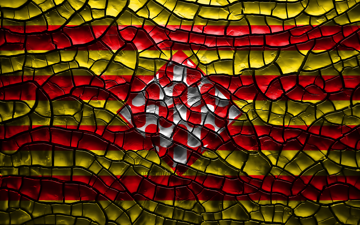 Flaggan i Girona, 4k, spanska provinser, sprucken jord, Spanien, Girona flagga, 3D-konst, Girona, Provinserna i Spanien, administrativa distrikt, Girona 3D-flagga, Europa