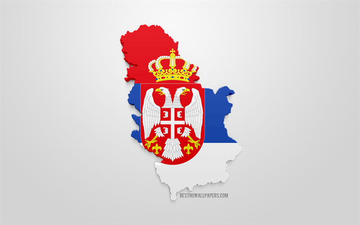 3d de la bandera de Serbia, mapa de la silueta de Serbia, arte 3d, Serbia 3d de la bandera, Europa, Serbia, geograf&#237;a, Serbia 3d silueta