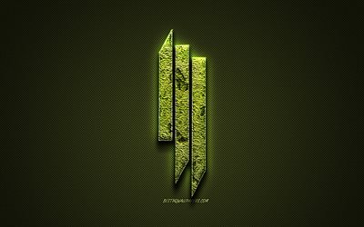 Skrillex logo, green creative logo, American DJ, floral art logo, Skrillex emblem, green carbon fiber texture, Skrillex, creative art