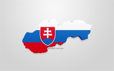 3d flag of Slovakia, map silhouette of Slovakia, 3d art, Slovakia 3d flag, Europe, Slovakia, geography, Slovakia 3d silhouette