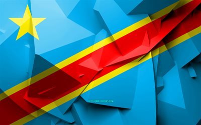 4k, Flag of Democratic Republic of Congo, geometric art, African countries, DR Congo flag, creative, Democratic Republic of Congo, Africa, DR Congo 3D flag, national symbols