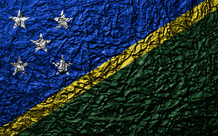 علم جزر سليمان, 4k, الحجر الملمس, موجات الملمس, جزر سليمان العلم, الرمز الوطني, جزر سليمان, أوقيانوسيا, الحجر الخلفية