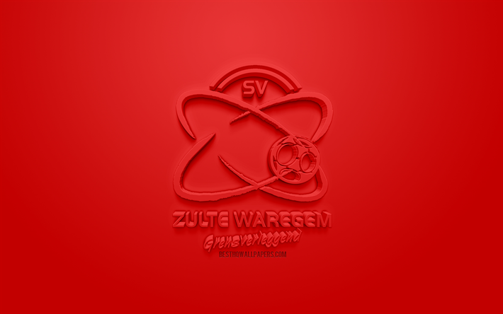 SV Zulte-Waregemin, luova 3D logo, punainen tausta, 3d-tunnus, Belgian football club, Jupiler Pro League, Waregemin, Belgia, Belgian Ensimm&#228;inen Jako, 3d art, jalkapallo, tyylik&#228;s 3d logo