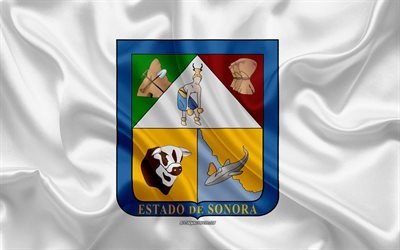 Bandiera di Sonora, 4k, seta, bandiera, stato Messicano di Sonora bandiera, stemma, texture, Sonora, Messico