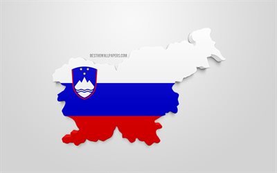 3d-flagge von slowenien, landkarte silhouette slowenien, 3d-kunst, slowenien 3d-flagge, europa, slowenien, geographie, slowenien 3d-silhouette