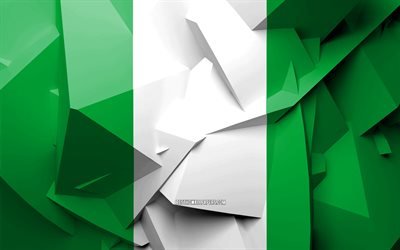 4k, Bandiera della Nigeria, arte geometrica, i paesi Africani, Nigeria, bandiera, creativo, Africa, Nigeria 3D, nazionale, simboli
