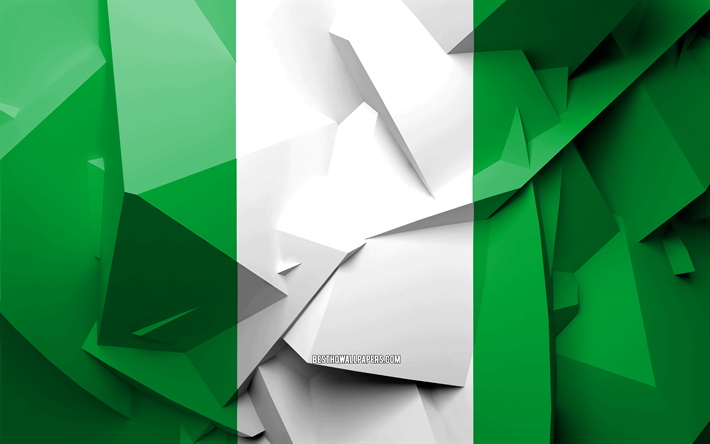4k, Flaggan i Nigeria, geometriska art, Afrikanska l&#228;nder, Nigeria flagga, kreativa, Nigeria, Afrika, Nigeria 3D-flagga, nationella symboler