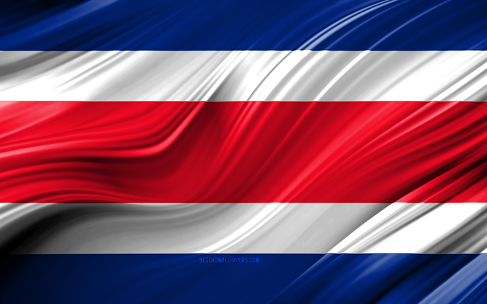 4k, Costa Rica bandeira, Pa&#237;ses da Am&#233;rica do norte, 3D ondas, Bandeira da Costa Rica, s&#237;mbolos nacionais, Costa Rica 3D bandeira, arte, Am&#233;rica Do Norte, Costa Rica