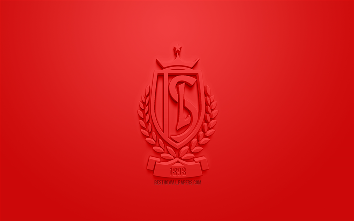 Do Standard De Liege, criativo logo 3D, fundo vermelho, 3d emblema, Belga de futebol do clube, Jupiler Pro League, Sol, B&#233;lgica, Belga Primeira Divis&#227;o De Um, Arte 3d, futebol, elegante logotipo 3d