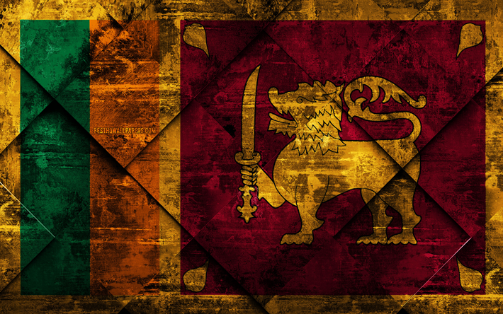 Bandera de Sri Lanka, 4k, grunge arte, rombo grunge textura, Sri Lanka bandera, Asia, los s&#237;mbolos nacionales, Sri Lanka, arte creativo