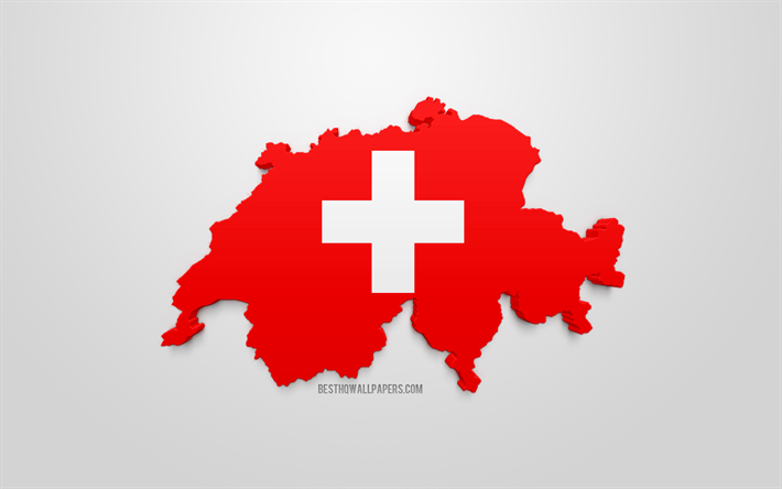 3d drapeau de la Suisse, la carte de la silhouette de la Suisse, art 3d, Suisse 3d drapeau, l&#39;Europe, la Suisse, la g&#233;ographie, la Suisse 3d silhouette
