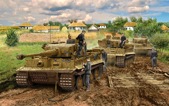 Tiger I, spanish heavy tank, Panzerwaffe, World War II, Panzer VI Tiger, German Army, artwork