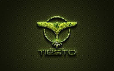 Tiesto logo, green creative logo, Dutch DJ, floral art logo, Tiesto emblem, green carbon fiber texture, Tiesto, creative art, Tijs Michiel Verwest