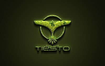 Tiesto logo, verde criativo logotipo, Holand&#234;s DJ, arte floral logotipo, Tiesto emblema, verde textura de fibra de carbono, Tiesto, arte criativa, O Programador Tijs Michiel Verwest