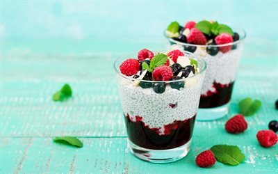 yogurt with berries, fruits, breakfast, berries, yogurt  in glassful, yogurt, healthy food, fruit yogurt