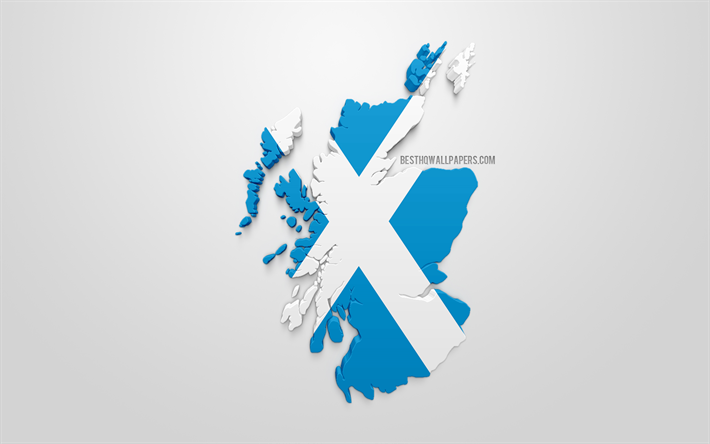 3d-flagga i Skottland, karta silhuetten av Skottland, 3d-konst, Skottland 3d-flagga, Europa, Skottland, geografi, Skottland 3d siluett