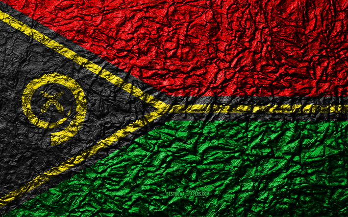 Bandiera di Vanuatu, 4k, pietra, texture, onde texture, Vanuatu, bandiera, nazionale, simbolo, Oceania, pietra di sfondo