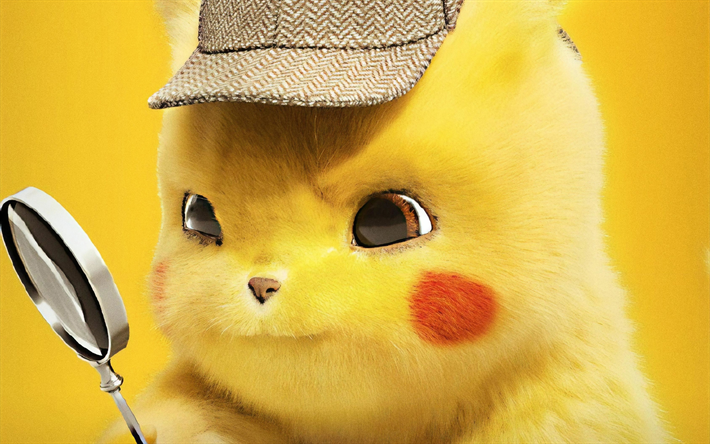 Pikachu, suurennuslasi, Pokemon Etsiv&#228; Pikachu, 2019 elokuva, fan art, pullea jyrsij&#228;, Etsiv&#228; Pikachu