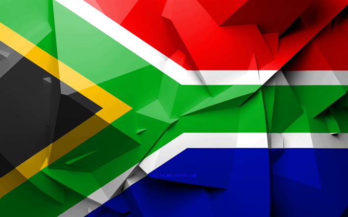 4k, Bandiera del Sud Africa, arte geometrica, i paesi Africani, Sud Africa, bandiera, creativo, Africa, Sud Africa 3D, nazionale, simboli