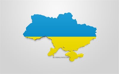 3d de la bandera de Ucrania, mapa de la silueta de Ucrania, arte 3d, Ucrania 3d de la bandera, Europa, Ucrania, geograf&#237;a, Ucrania 3d silueta