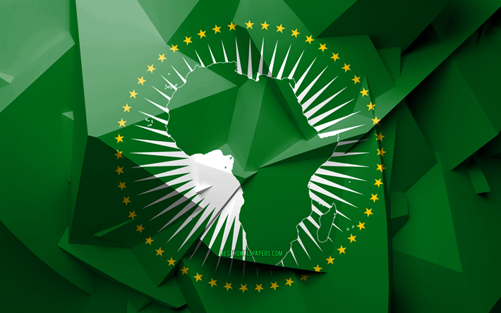 4k, Flagga av Afrikanska Unionen, geometriska art, Afrikanska l&#228;nder, Afrikanska Unionens flagga, kreativa, Afrikanska Unionen, Afrika, Afrikanska Unionen 3D-flagga, nationella symboler