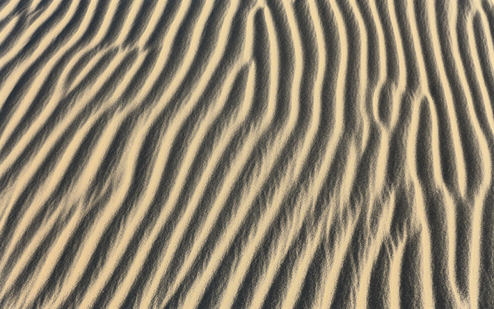 hiekka aallot rakenne, 4k, makro, hiekka taustat, hiekka tetures, desert, hiekka kuvio, hiekka