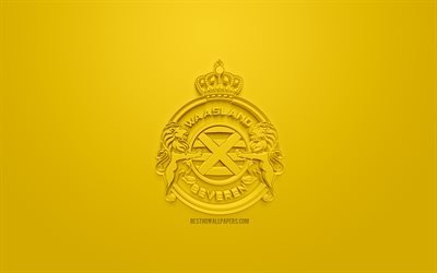 Waasland-Beveren, creative 3D logo, yellow background, 3d emblem, Belgian football club, Jupiler Pro League, Beveren, Belgium, Belgian First Division A, 3d art, football, stylish 3d logo