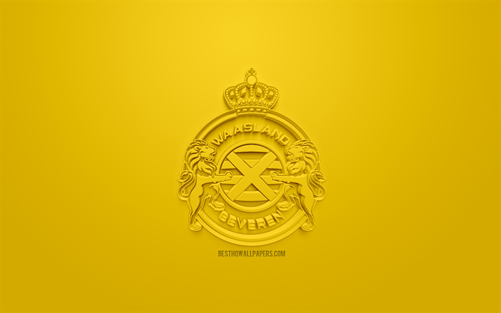 Waasland-Beveren, creativo logo 3D, sfondo giallo, emblema 3d, Belga di calcio per club, Jupiler Pro League, Beveren, Belgio, Belga di Prima Divisione A, 3d, arte, calcio, elegante logo 3d