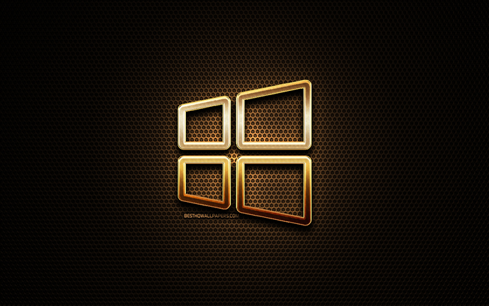 Windows 10 lineaarinen glitter-logo, luova, SEN, metalli ruudukon tausta, Windows 10-logo, merkkej&#228;, Windows 10