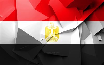 4k, Bandeira do Egito, arte geom&#233;trica, Pa&#237;ses da &#225;frica, Bandeira eg&#237;pcia, criativo, Egito, &#193;frica, Egito 3D bandeira, s&#237;mbolos nacionais