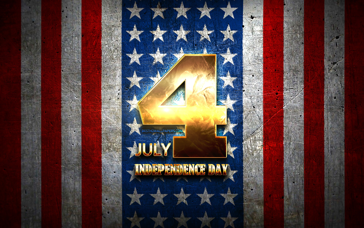 Independence Day, July 4, golden signs, Fourth of July, american national holidays, USA, US national holidays, America, Happy Fourth of July