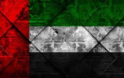 Bandera de Emiratos &#193;rabes Unidos, 4k, grunge arte, rombo grunge textura, bandera de EMIRATOS &#225;rabes unidos, Asia, los s&#237;mbolos nacionales, los Emiratos &#193;rabes Unidos, arte creativo