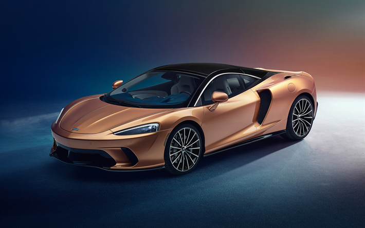 2020, McLaren GT, 4k, vista de frente, de nuevo superdeportivo, el bronce coup&#233; deportivo, coches deportivos Brit&#225;nicos de McLaren