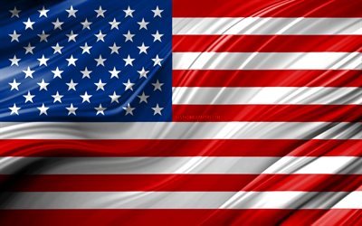 4k, US flag, North American countries, 3D waves, Flag of USA, national symbols, USA 3D flag, art, North America, USA, United States of America