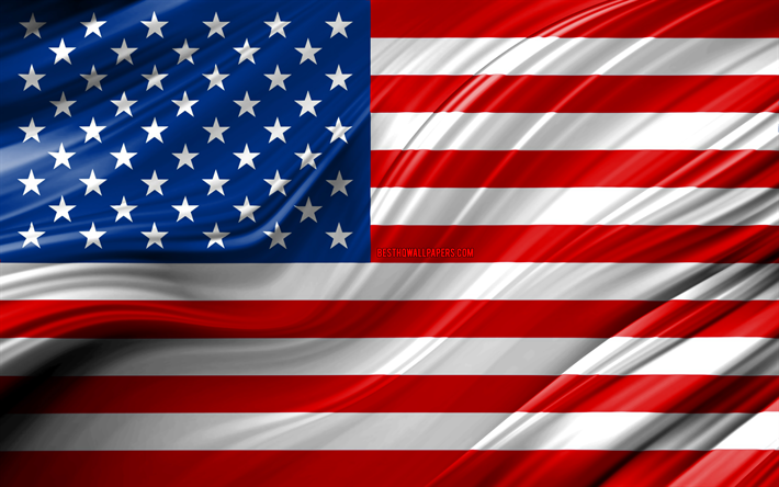 4k, US flag, 北アメリカ諸国, 3D波, アメリカのフラグ, 国立記号, 米国旗3D, 美術, 北米, 米国
